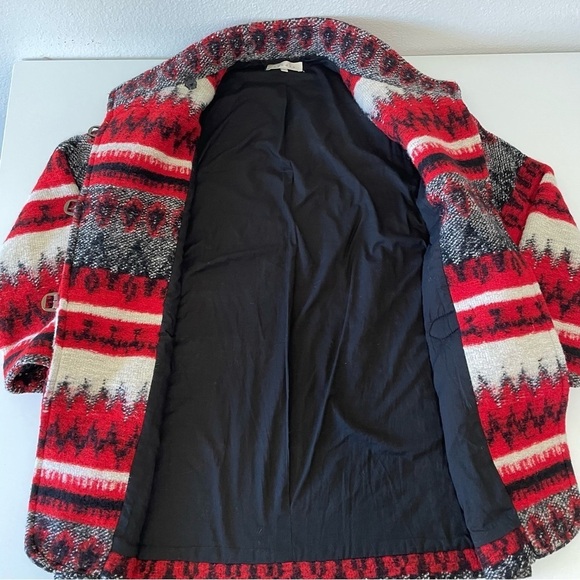 Sandro Wool Blend Patterned Coat Red Black Ivory Small - Picture 10 of 16